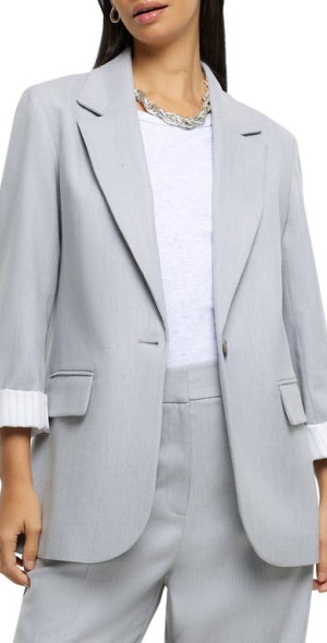 River Island Relaxed Fit Roll Sleeve Blazer in Grey at Nordstrom - Main Image