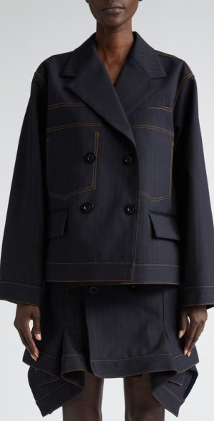 Sacai - Chalk Stripe Bonding Jacket in Navy