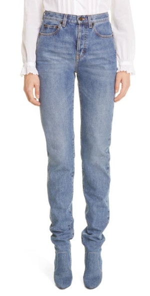 Saint Laurent - Denim Pantaboots in Scratch Blue at Nordstrom display picture 2