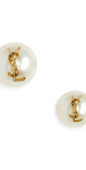 Saint Laurent YSL Imitation Pearl Stud Earrings in 9018 Or