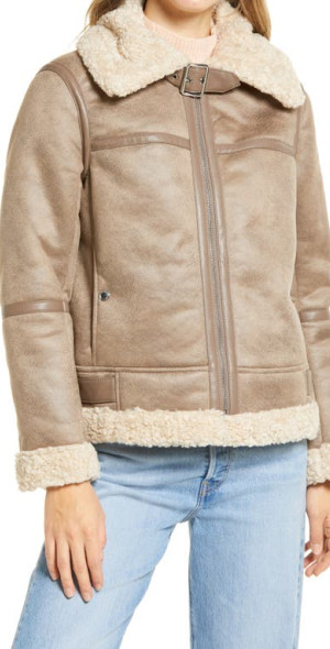 Sam Edelman Short Faux Shearling Trim Aviator Jacket in Lt
