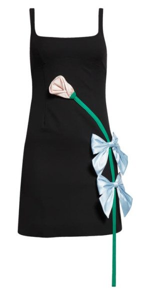Sandy Liang - Fairfield Bow Flower Appliqu Minidress in Black at Nordstrom