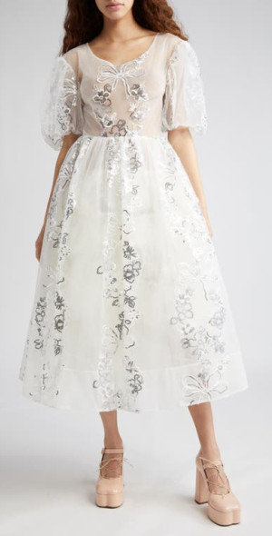 Simone Rocha - Puff Sleeve Sequin Bow Tutu Dress in Ivory/White Silver at  Nordstrom