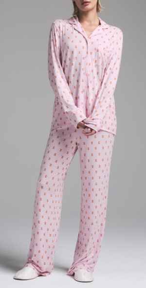SKIMS Long Sleeve Button-Up Shirt Pants Pajama Set in Cb