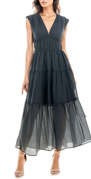 socialite crinkle tiered sleeveless midi dress Crinkle Woven Semisheer Midi Dress