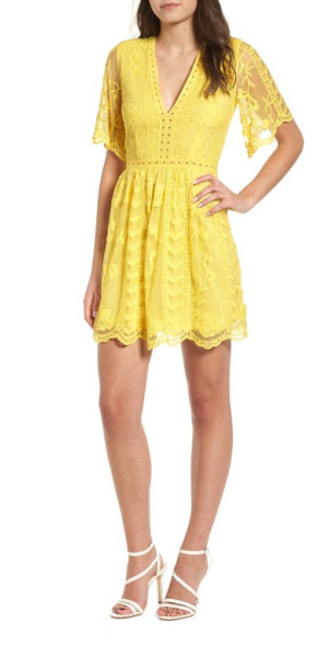 Socialite - Lace Minidress in Yellow Cream at Nordstrom