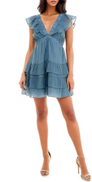 Socialite - Ruffle Minidress in Dusty Blue at Nordstrom