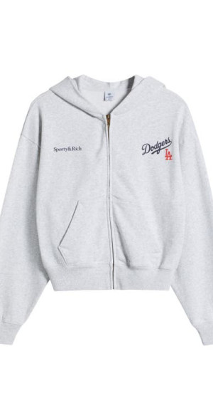 Sporty Rich Dodgers Serif Crop Full Zip Graphic Hoodie in