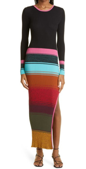 staud striped knit dress Eliza Striped Knitted Maxi Dress