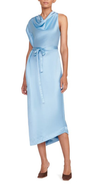 navy blue dress for baby girl Reiss Kenzie Satin Asymmetric Draped Midi Dress