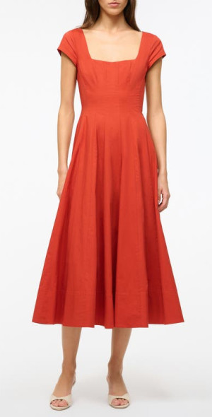 STAUD Wells A-Line Midi Dress in Rust