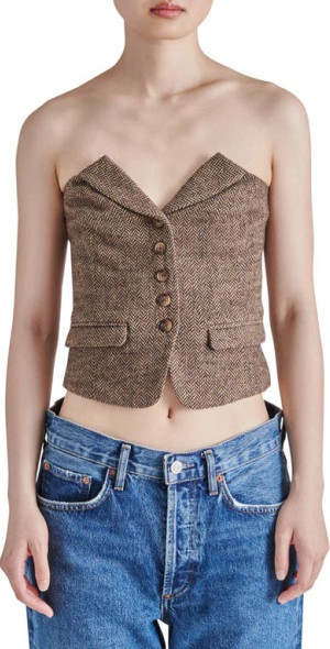 Steve Madden Adare Strapless Herringbone Corset Top in Brown at