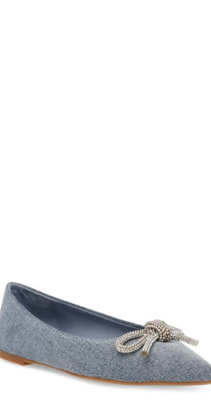 Steve Madden Elina Crystal Bow Pointed Toe Ballet Flat in Denim