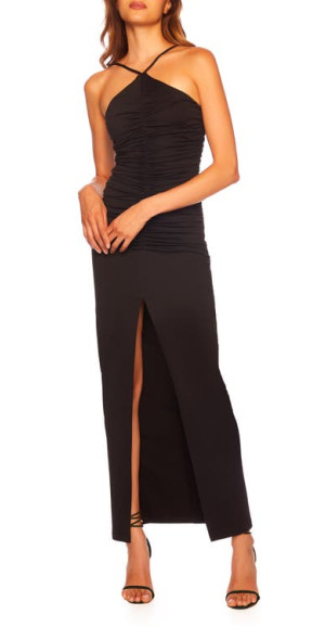 susana monaco ruched dress Susana Monaco Blanched Almond Ruched Gathered Long Maxi Dress