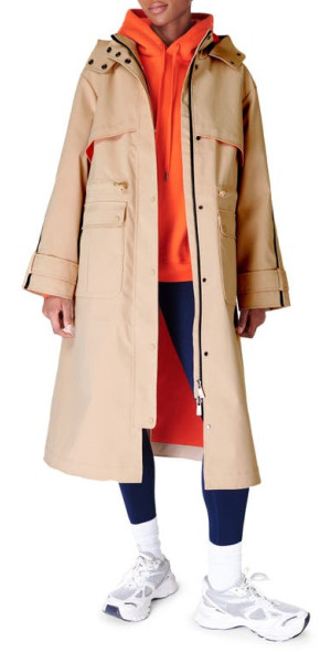 Sweaty Betty Water-Resistant Technical Trench Coat in Dove Beige