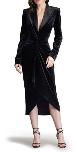 chinese dress ladies Adrianna Papell Long Sleeve Taffeta Tuxedo Gown