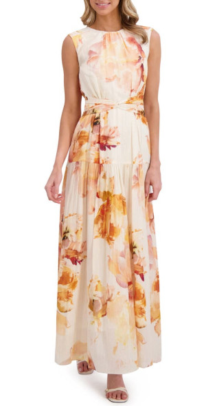 Ted Baker - Metallic Floral Wrap Waist Cotton Blend Maxi Dress in Spicy  Orange at Nordstrom, Size 0