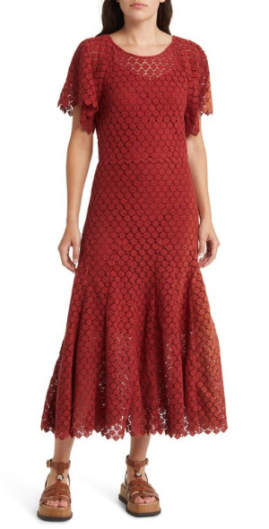 chinese dress ladies TA3 Seamed Lushy Midi Dress - Lace Garnet - L