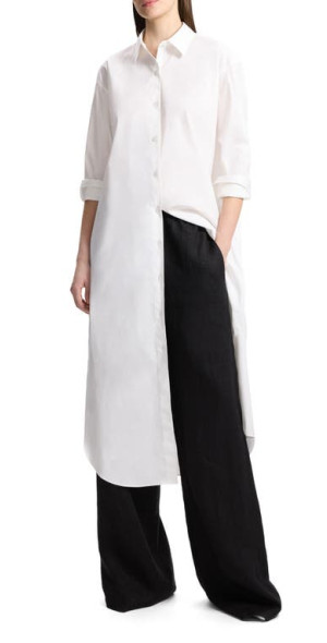 Theory - Long Sleeve Cotton Blend Maxi Shirtdress in White