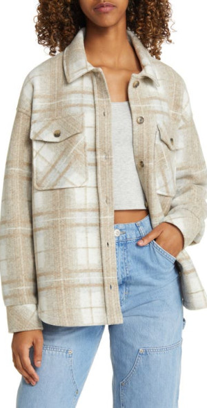 Thread Supply Plaid Shacket in Taupe Combo Plaid at Nordstrom