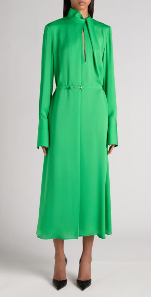 TOM FORD - Belted Long Sleeve Silk Georgette Midi Dress