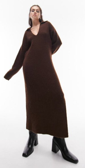 Topshop - Long Sleeve Maxi Sweater Dress in Brown at Nordstrom Topshop - Long Sleeve Maxi Sweater Dress in Brown at Nordstrom