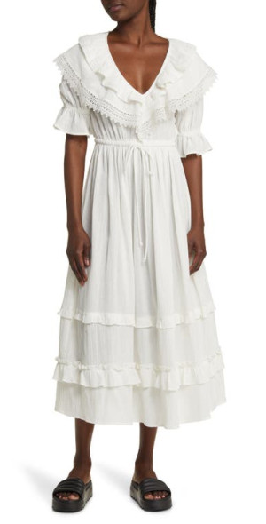 Topshop - Ruffle Puff Sleeve Cotton Dress in Ivory at Nordstrom