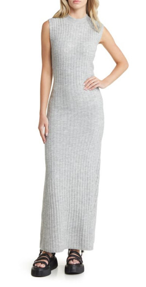 strapless open back dress Pinkblush Taupe Ribbed Long Sleeve Square Neck Maternity Maxi Dress Medium main image 1