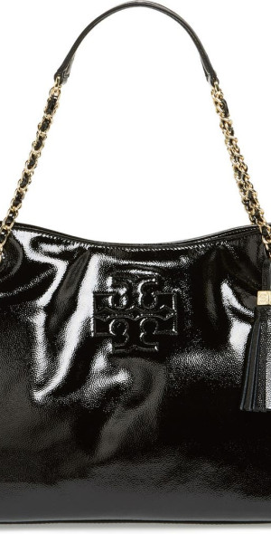 Tory Burch 'Thea' Patent Chain Slouchy Tote in Black at Nordstrom