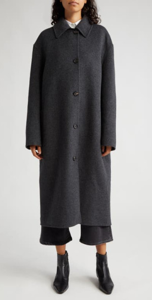 美品 セオリー CHINTZED TWIL CLEAN CAR COAT Oversize double-breasted lined coat in salt-and-pepper