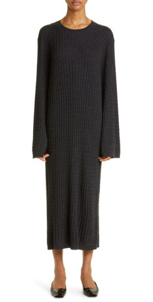 Totme - Cable Knit Long Sleeve Wool Sweater Dress in Dark Grey Melange at  Nordstrom