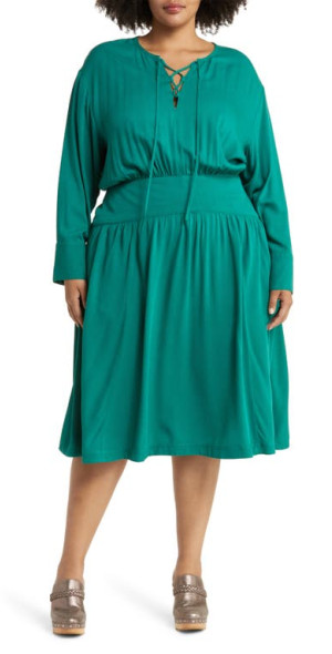 Treasure & Bond - Long Sleeve Midi Dress in Green Heirloom at Nordstrom