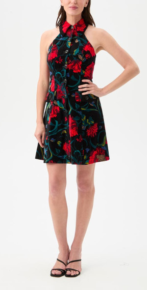 Trina Turk Safina Button Front Printed Velvet Dress