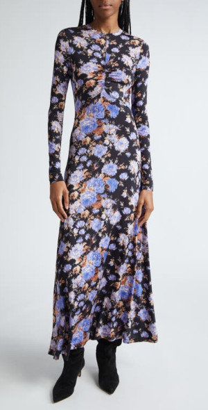 ulla johnson naia ruched floral-print stretch-jersey maxi dress emerald green infinity dress