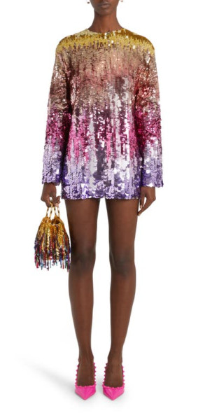knee length dresses for ladies Navy High Neck Long Sleeve Sequin Gown main image 0
