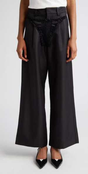 Vaquera Underwear Detail Wide Leg Woven Satin Pants in Black at