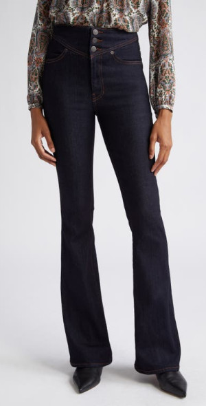 Veronica Beard Beverly Yoke Front Wide Leg Jeans in Indigo Rinse