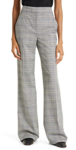 Veronica Beard Tonelli Plaid Cotton Wool Blend Wide Leg Pants