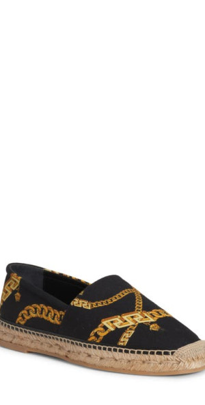 Versace - Chain Print Espadrille Loafer in Black Gold at 