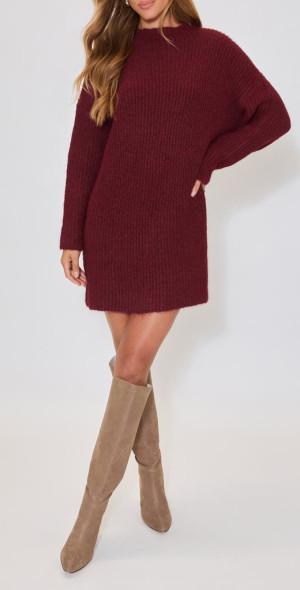 VICI Collection - About Town Long Sleeve Rib Sweater Dress