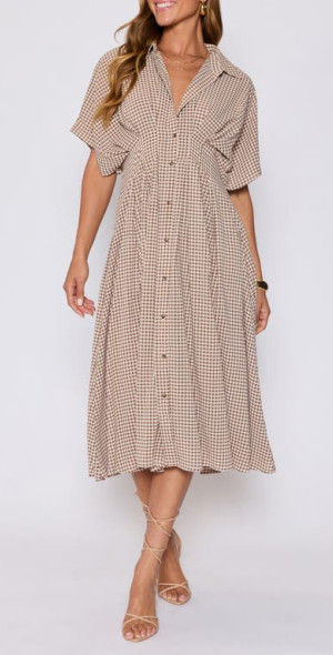 cream gingham dress Peyton Gingham Active Mini Dress - Pink and Cream
