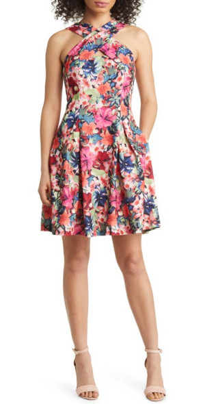 Vince Camuto - Floral Fit & Flare Scuba Crepe Dress in Pink Multi at  Nordstrom