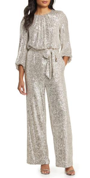 Vince Camuto Sequin Long Sleeve Jumpsuit in Silver at Nordstrom