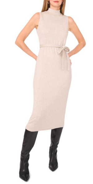 Vince Camuto Tie Waist Mock Neck Sweater Midi Dress