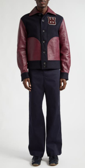 Wales Bonner - Harlem Logo Patch Wool & Leather Varsity Jacket in