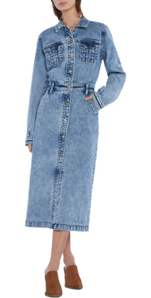 Wash Lab Denim - Long Sleeve Denim Midi Shirtdress in Moonstone Blue at  Nordstrom, Size X-Small