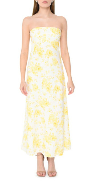 chinese dress ladies La Lune Strapless Ruched Bodice Maxi Dress | Lemon | Dresses main image 1
