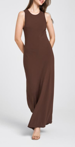 wayf brown dress Wool Oval Draped Dress with Scarf Brown XS / Brown main image 1