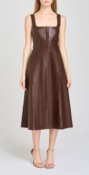 vegan leather fit and flare dress Leather Black Fit And Flare Gown Faux Leather Knot Detail Flare Dress