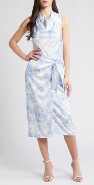 WAYF - The Lena Abstract Print Satin Cocktail Dress in Cornflower Toile at  Nordstrom